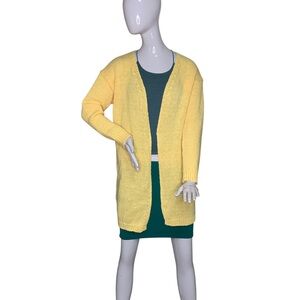 SHEIN Knit Cardigan Long Sleeve Yellow No Pockets